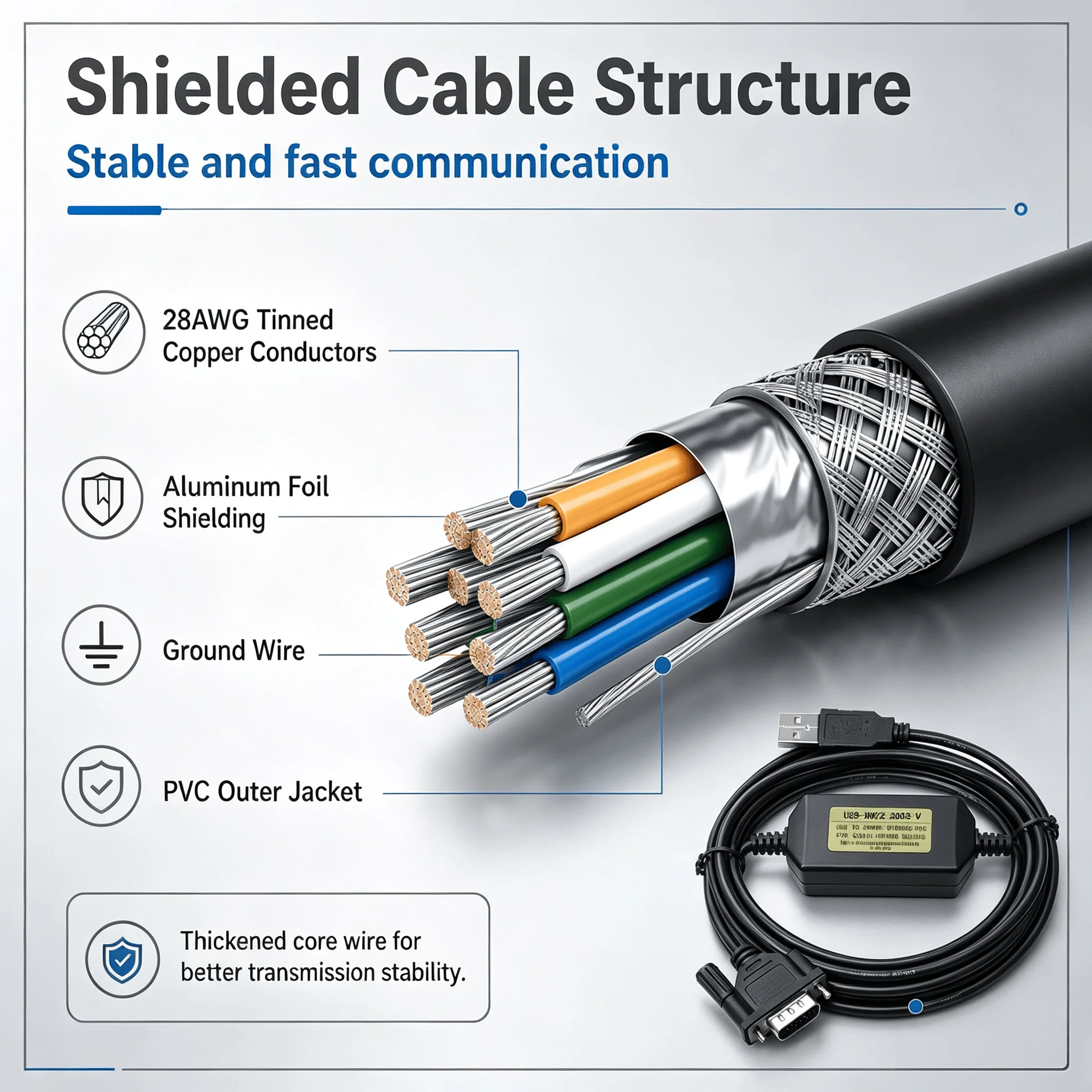 Tinned Copper 3M PLC Communication Cable USB-XW2Z-200S-V CH340 Chip for Omron CQM1H CPM2C CJ1M Programming