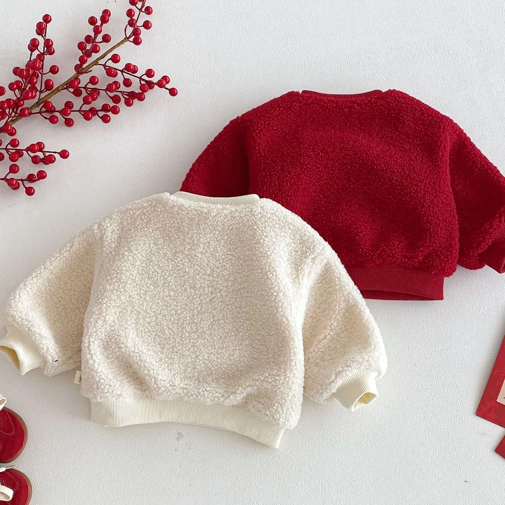 الصبي البلوز المخملية رشاقته الشتاء الدافئ ملابس الأطفال لطيف الحيوان طباعة السنة الجديدة عيد الميلاد طفل فتاة طويلة الأكمام بلايز #2