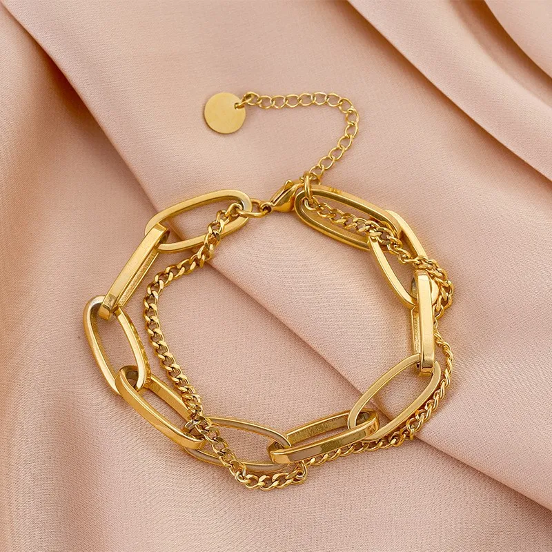 ANENJERY 316L Stainless Steel Coarse Chain Bracelet for Women Men Vintage Simple Jewelry Gift Wholesale