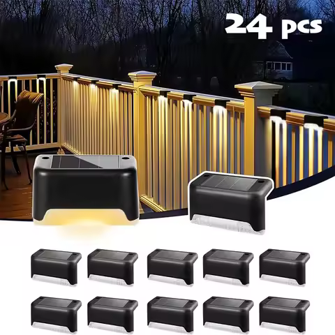 1~24PCs Solar Deck Lights Outdoor Waterproof LED Garden Step Light Stair Decorative Fence Lighting Patio Stairs Railing Pathway