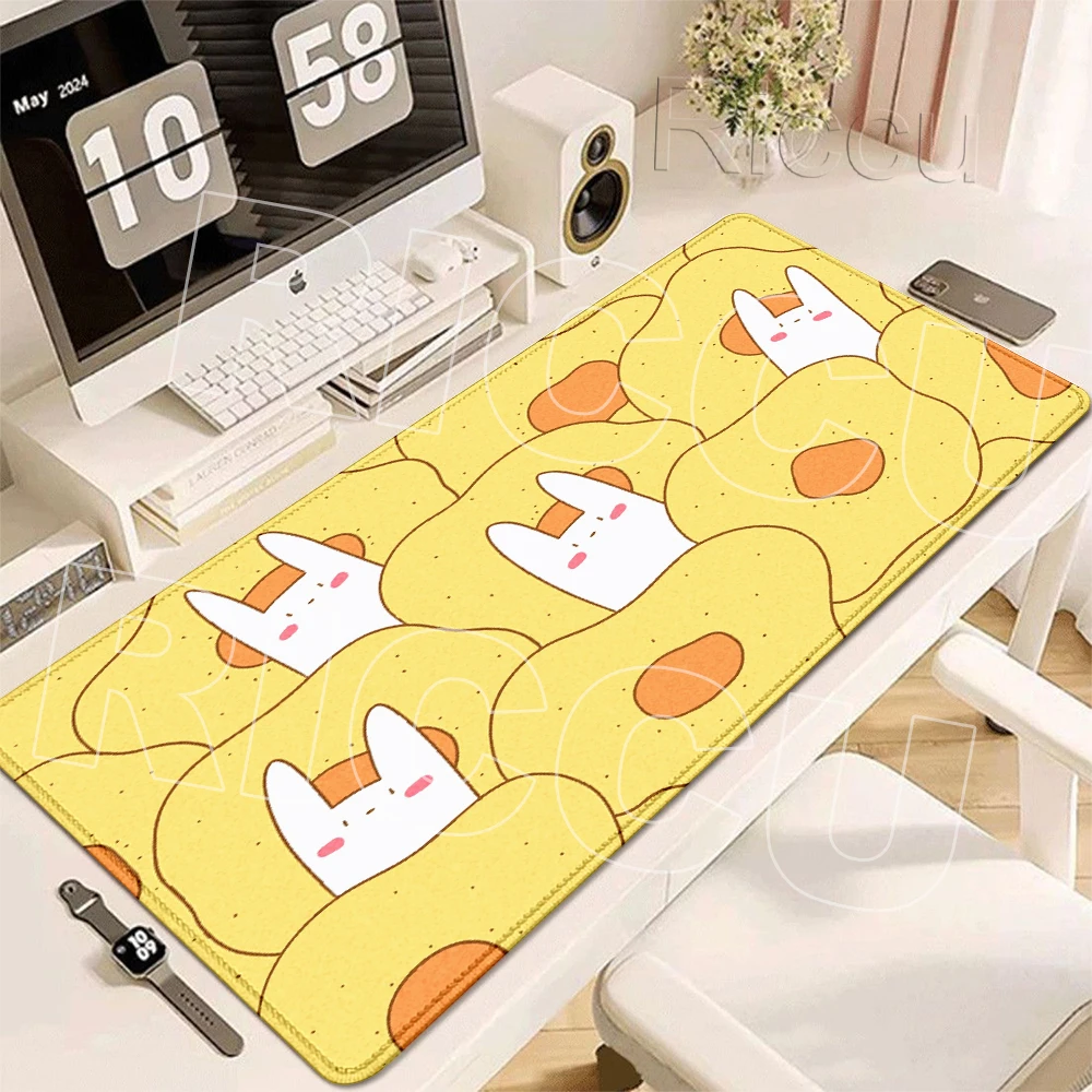 Anime Green Rabbit Large Mouse Pads Gamer Accessories Desk Mats Offices Non-slip Table Mats Kawaii Locking-edge Rubber Desk Pads