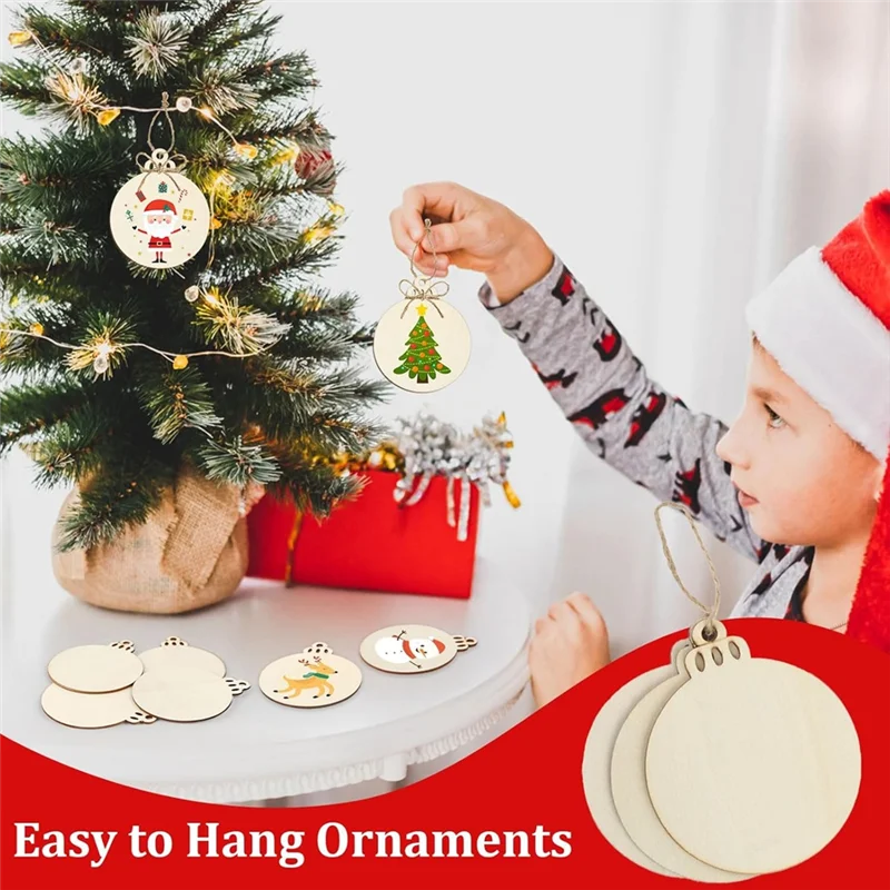 【OFF-SHELF】Wooden Christmas Ornaments 50 PCS, 3 Inch DIY Wood Ornament Blank For Crafts, Unpainted Round Ornament To Paint