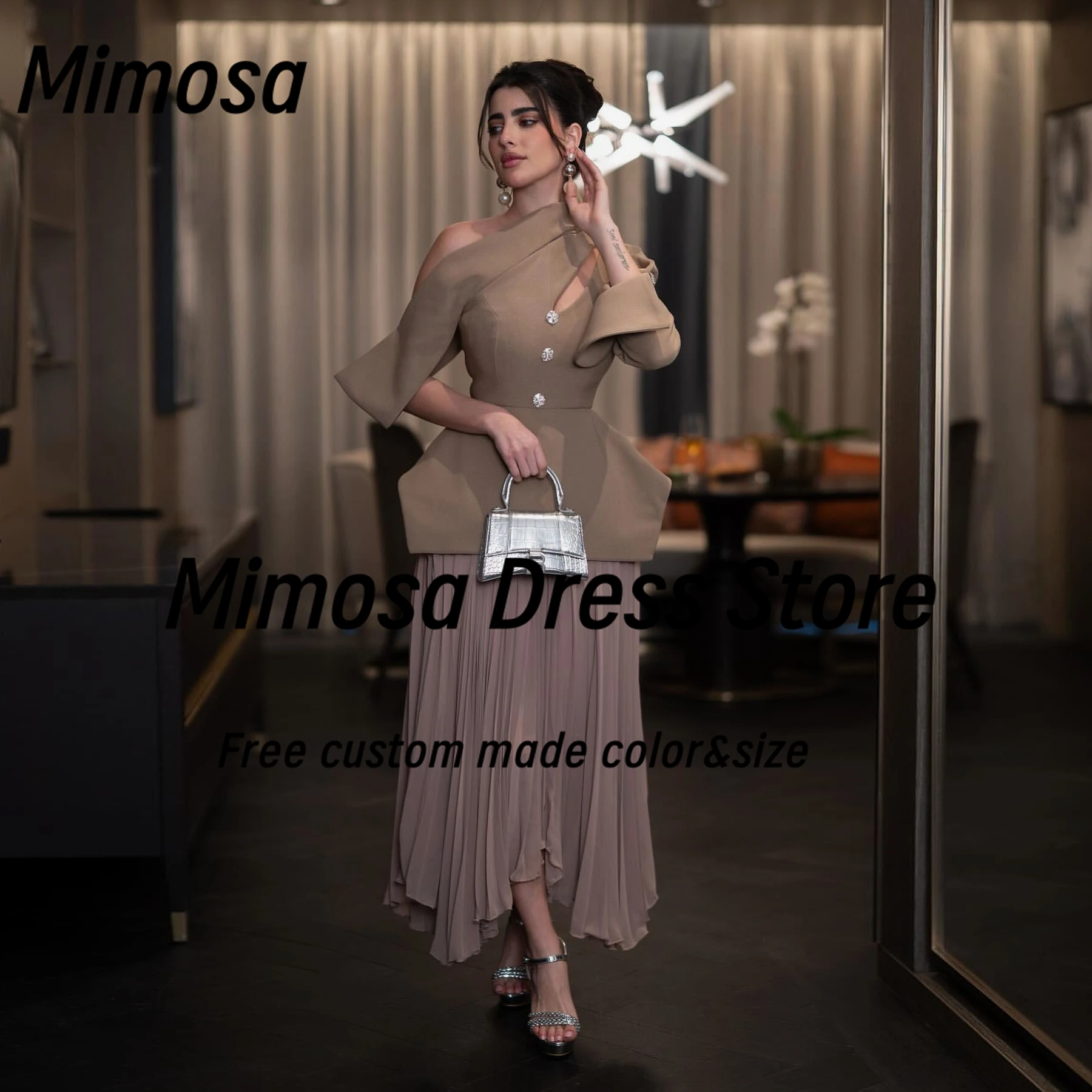 

Mimosa فساتين ح فساتين حفwaa보 Almaжность Новый стиль Выпускные платья с длинными рукавами и складками Асимметричные вечерние платья по индивидуальному заказу