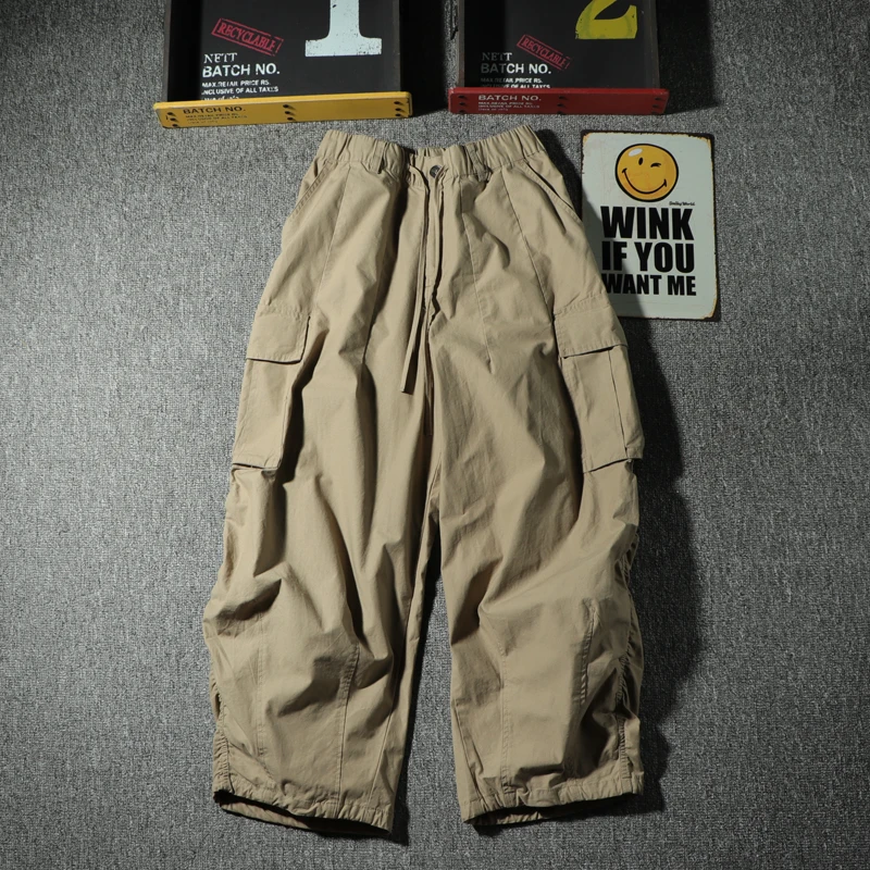 

American Sle Cleanfit Elastic Waist Paratrooper Pants Men Women High Street Hip Hop Loose Lantern Pants Wide Leg Workwear