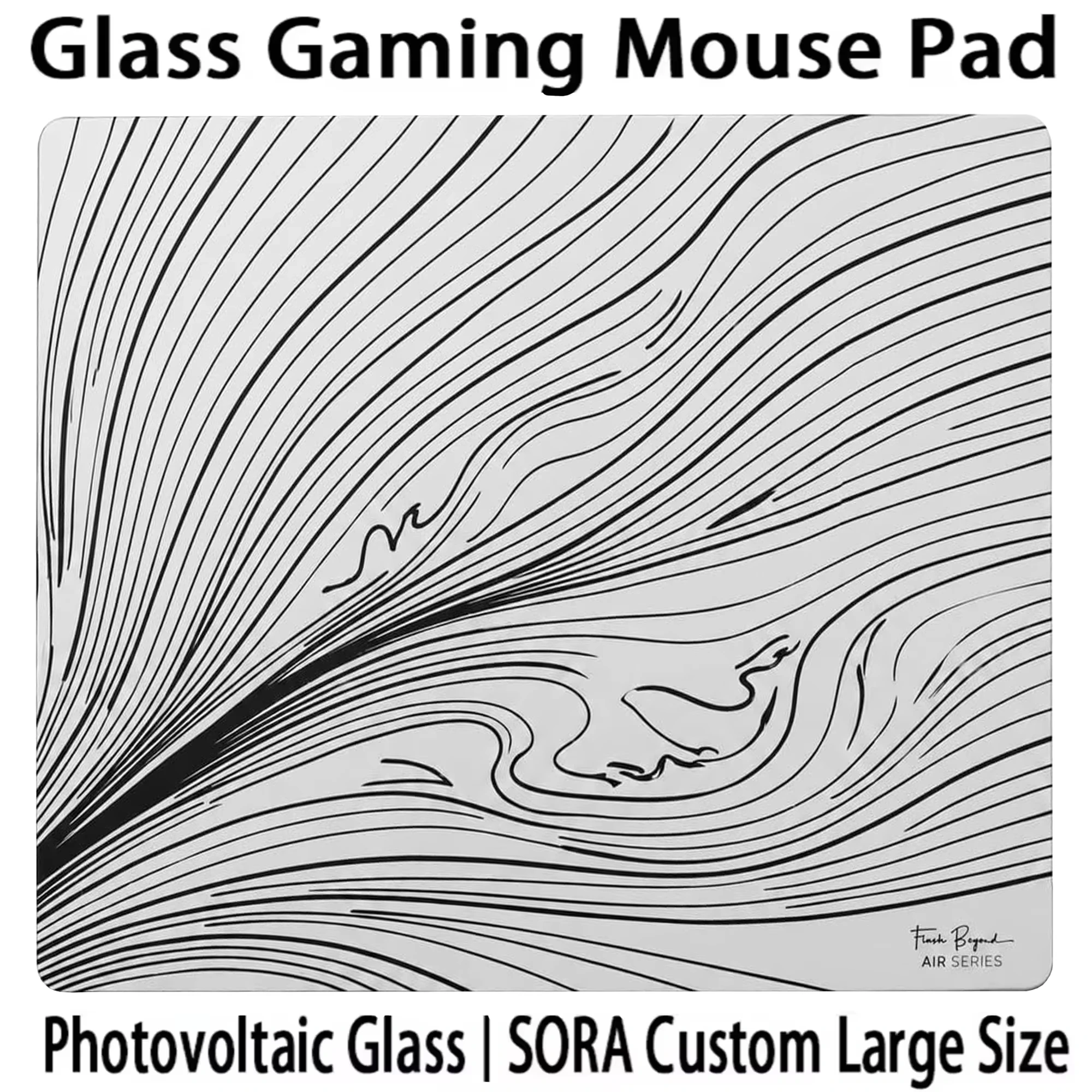 Black Lines Glass Gaming Mouse Pad 45X40CM Micro Etched Surface Art Line Smoke Desk Mat E-Sports Glass Mousepad 3.2MM Thickness