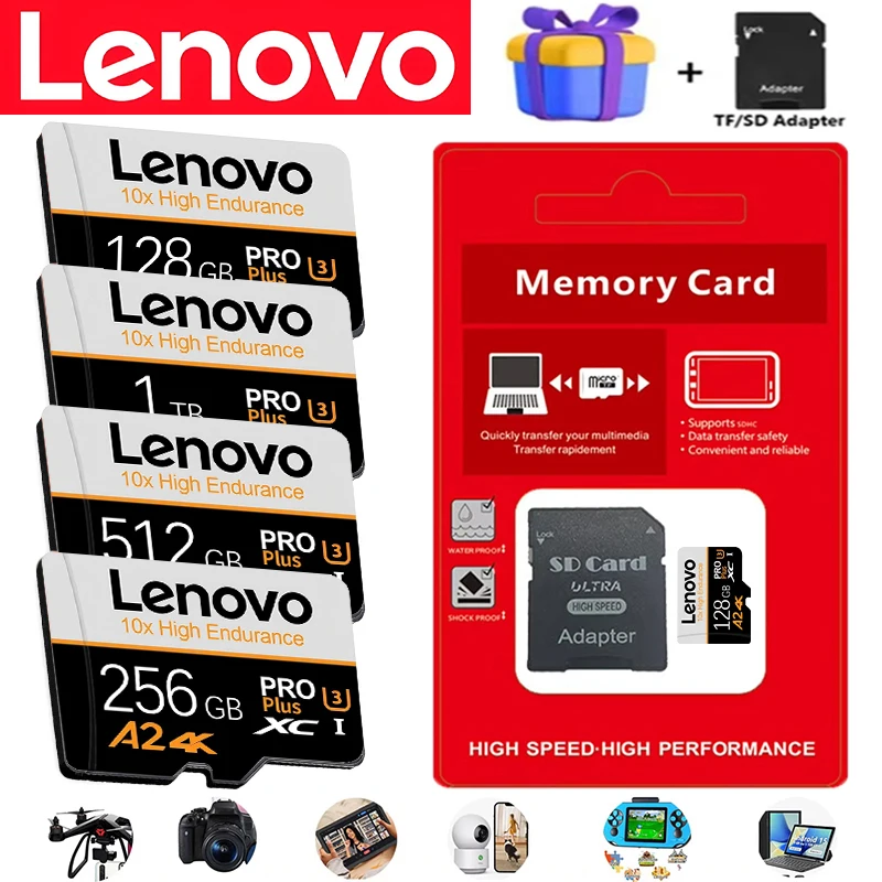 Extended Capacity Lenovo TF Cards SD Cards Memory Card Micro TF SD 256GB 1TB 64GB UHS-I Proof Access for Camera / Android