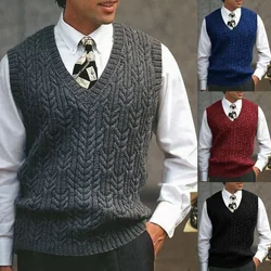 Vests Men Sweaters V Neck Knitted Vest Tops Sleeveless Knit Solid Sweater Top Splice Casual Regular Slim Fit Autumn Winter