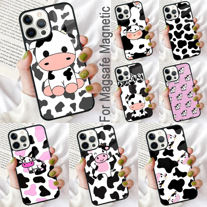 Dairy Cattle Cow Speckle Magnetic Soft Phone Case for iPhone 16 Promax 15 Pro 13 14 Plus 11 12 Mini MagSafe Coque