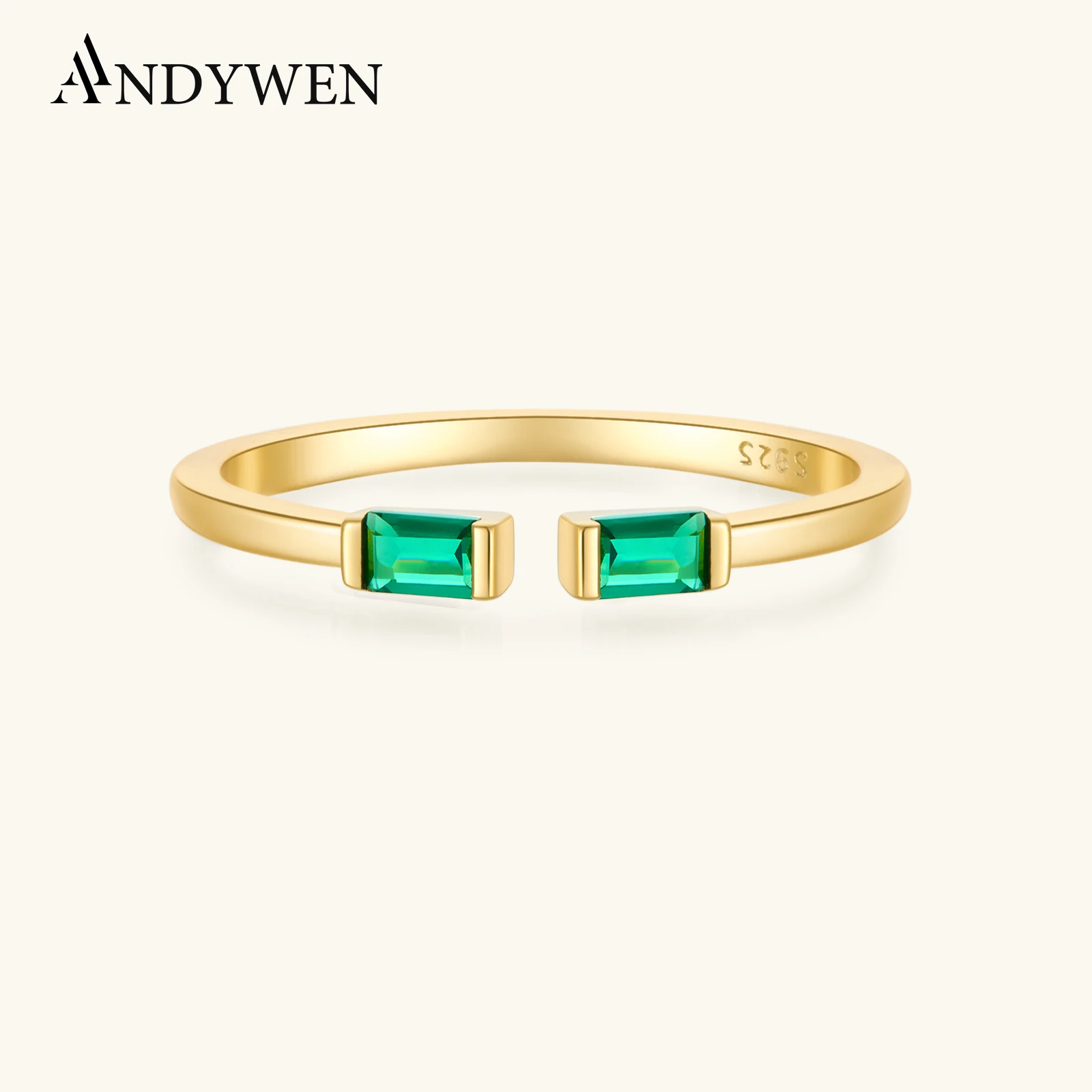 

ANDYWEN 100% 925 пробы Серебряное золото регулируемое кольцо с зеленым кубическим цирконием регулируемое серебряное открытое ювелирное изделие 2024 Valentiens Rock