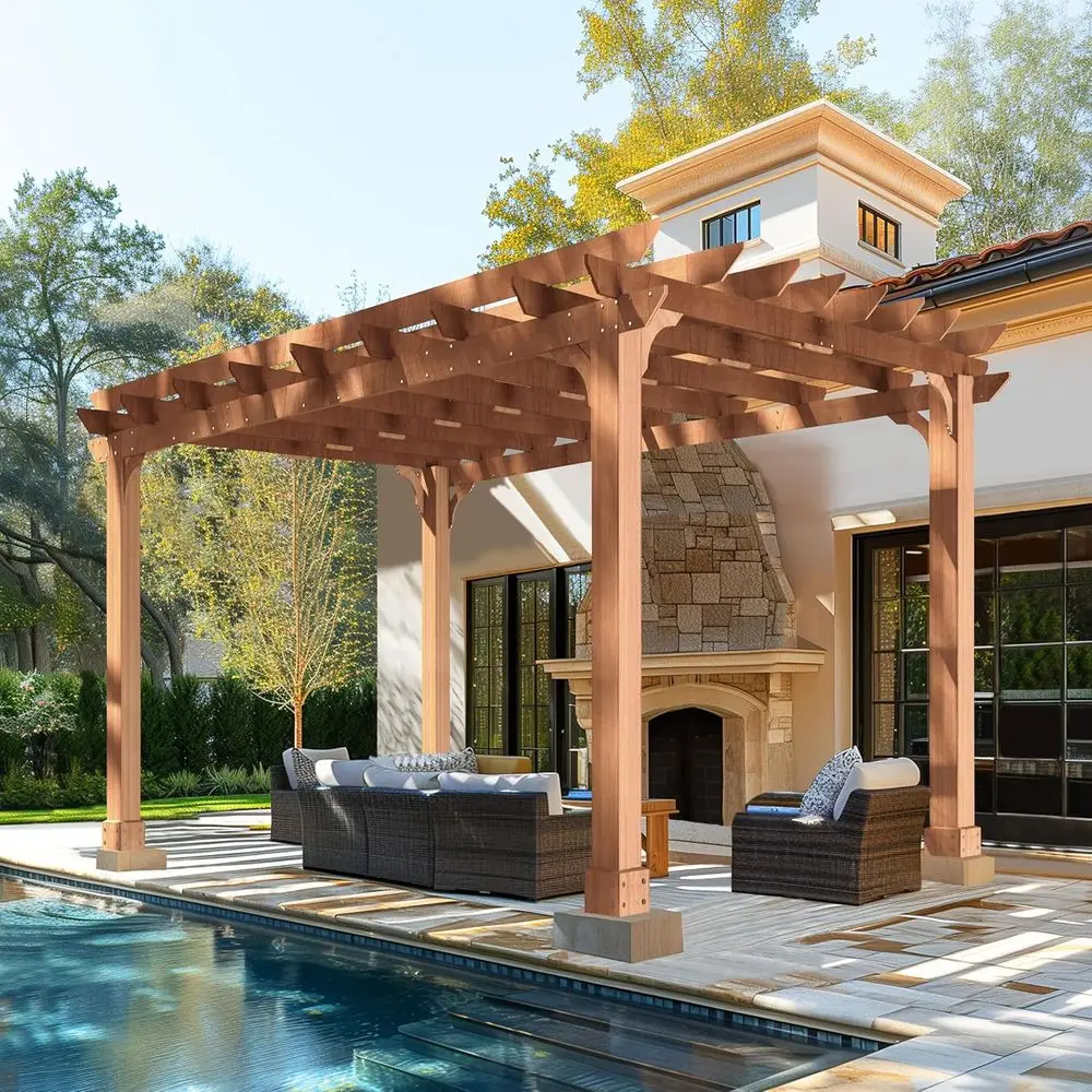 

12’ X 14’ Pergola, Outdoor Pergola with Solid Structure, Patio Wood Gazebo, ergolas and Gazebos with lat Top or Deck Yard Grill