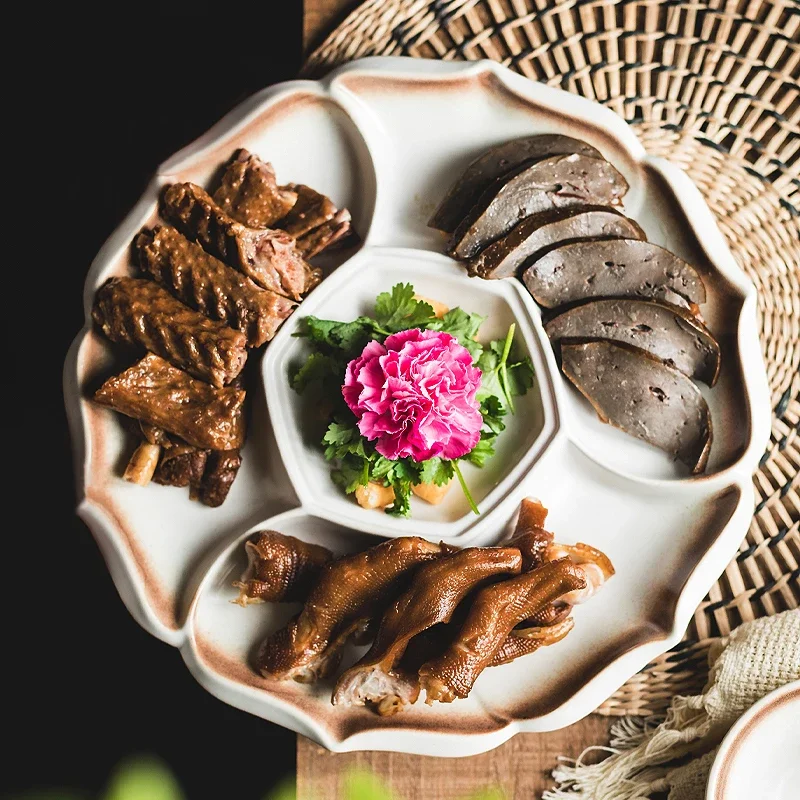 Ceramic Division Plate Seafood Barbecue Tableware Household Platter Cold Dish Braised Dishes Dinner Plates