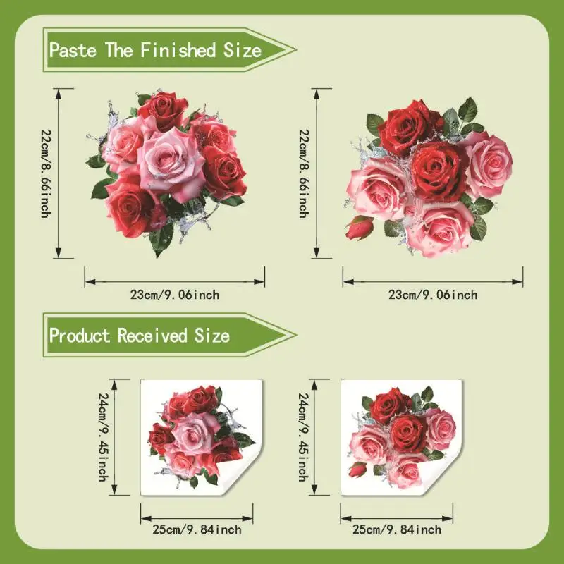 Toilet Lid Decal Waterproof Pink Red Rose Bouquet Pattern Reusable PVC Sticker for Home Bathroom Decor