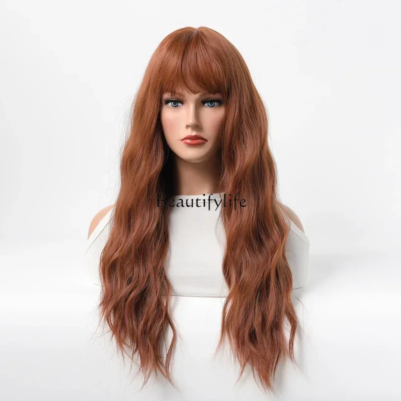 Long roll hair mechanism synthetic head cover, large wave corn hot gold hair cover