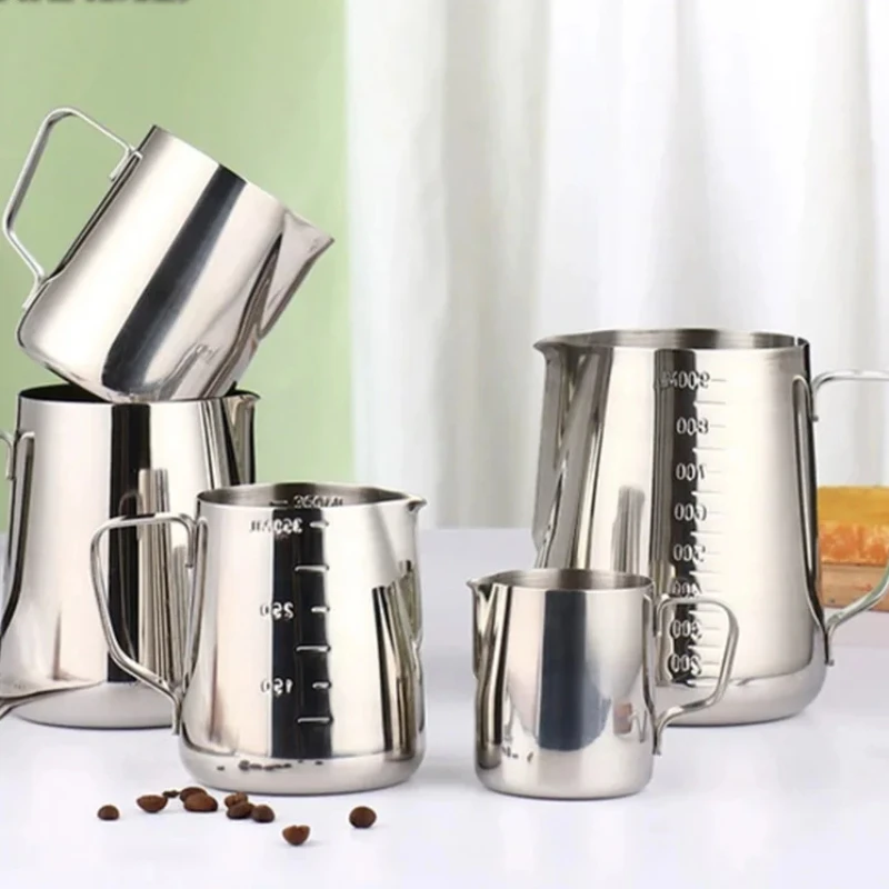 

Stainless Steel Milk Frother Jug Coffee Milk Frothing Jug Latte Pitcher Measurement Jug Espresso Barista Tool Coffee Accessories