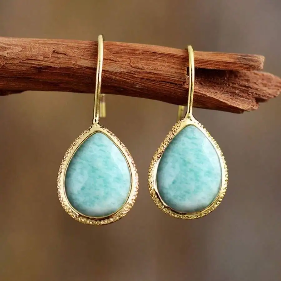 2 uds. Pendientes bohemios retro, pendientes de imitación de turquesa, pendientes para hombres y mujeres, pendientes vintage, joyería para fiesta de cumpleaños Ann
