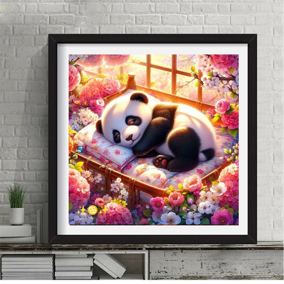 Diamond Painting Panda Pink Flower Mosaic Cartoon Rhinestone Embroidery Picture Home Wall Children's Room Art Decoration