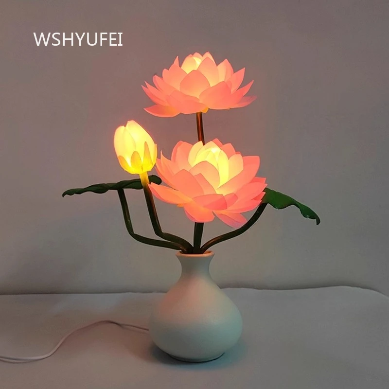1pcs Buddha Headlights USB Plug-in Lotus Lamp Offering Buddha's Ever Burning Lamp LED Guanyin Supply Lamp Lotus Lantern Ornament