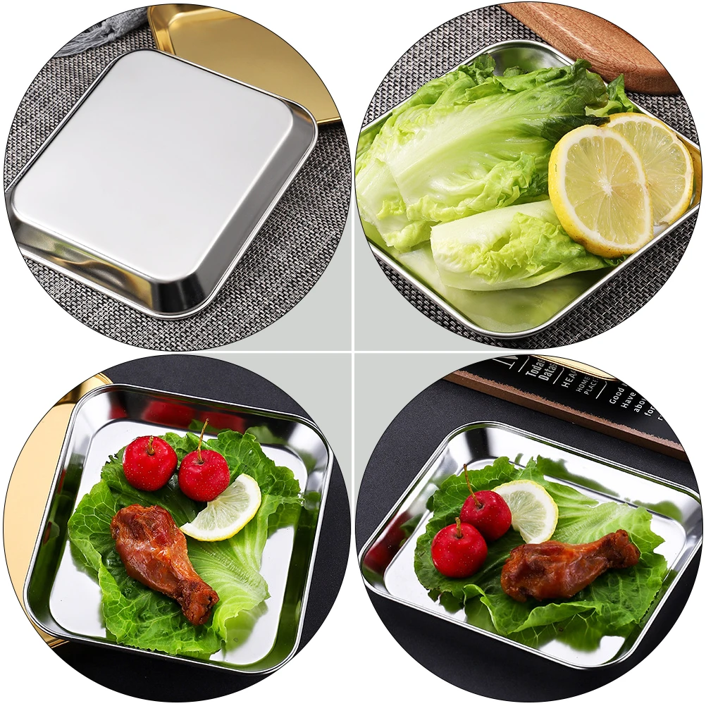 

Stainless Steel Fruit Plate Barbecue Plate Food Tray Kitchen Supplies Reusable Rust Resistant BBQ Pan Cake Shop Coffee Shop Easy