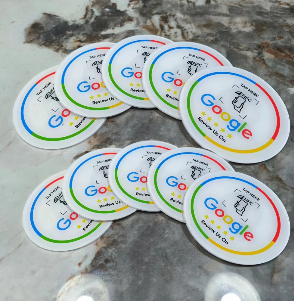13,56 MHz programmierbare Google Round Review Card NFC Round Card NFC Google Review Display Runder Patchkarten-Markenhalter