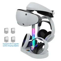 For PS VR2 magnetic absorption rainbow charging stand for PSVR2 handle seat with colorful RGB light can store glasses headset