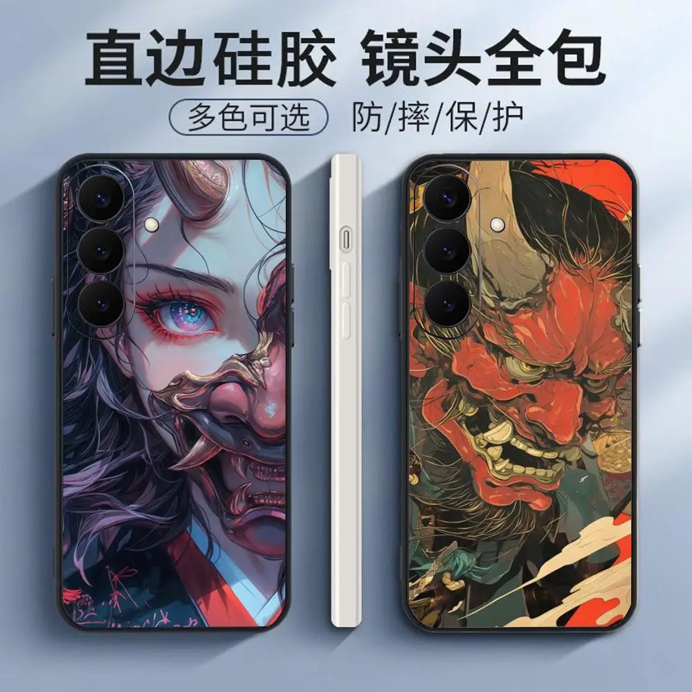 Japan ghost face Samurai Phone Case For Samsung Galaxy S26 S25 S24 S23 S22 S21 S20 Plus Ultra Soft Black