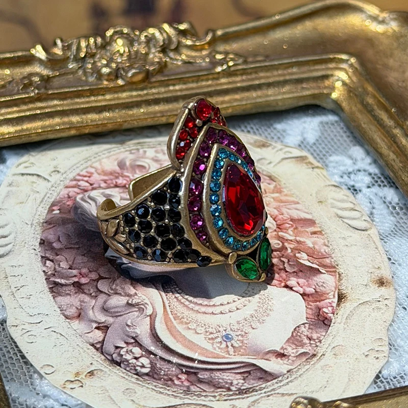 

Vintage Gold Color Water Droplet Blacking Rhinestone Rings For Women Accessories Jewelry Designer Gifts Thanksgiving Trends 2026
