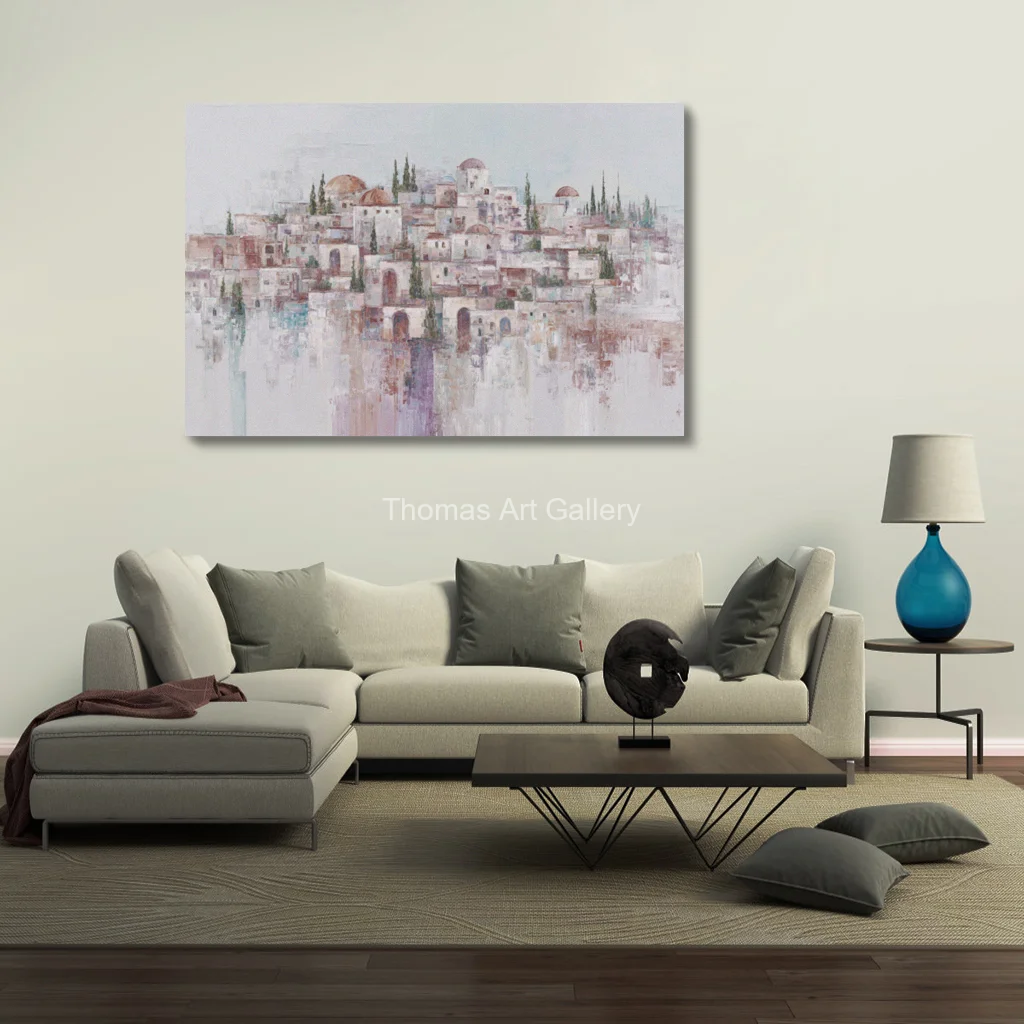 Contemporary Abstract Canvas Wall Art Jerusalem Old City Skyline HD Printed Painting Jewish Home Decor Dining Room Synagogue