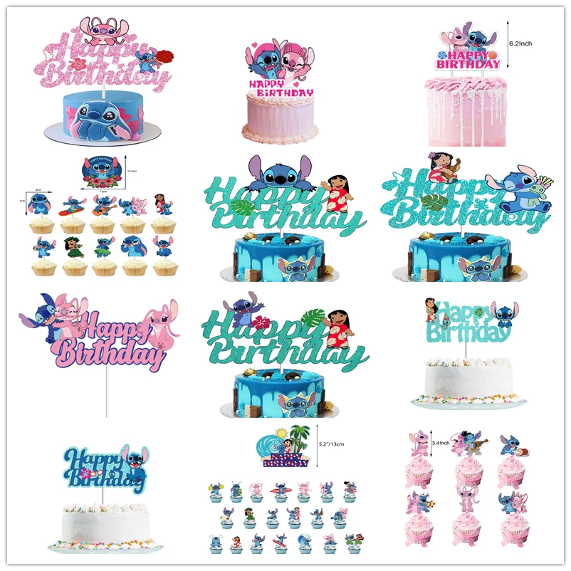 Lilo & Stitch Theme Glitter Cake Topper Kids Boy Girl Birthday Cake Decoration Supplies Baby Shower Cupcake Dessert Decor