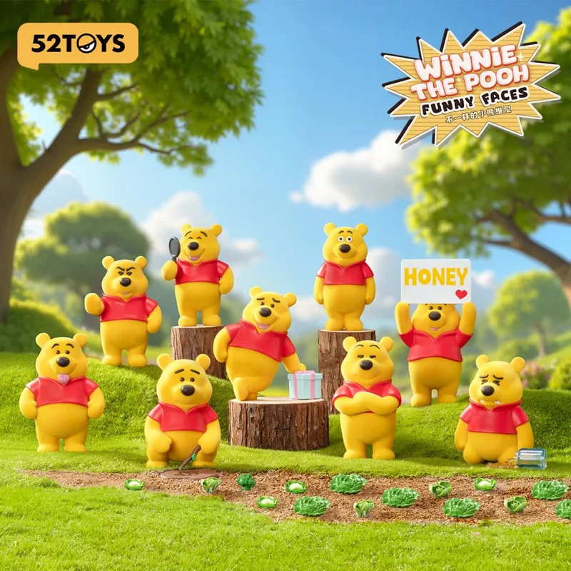 

100% Genuine 52toys Winnie The Pooh Blind Box Funny Faces Series Kawaii Bear Collectible Figure Model Cute Desktop Decor Gifts