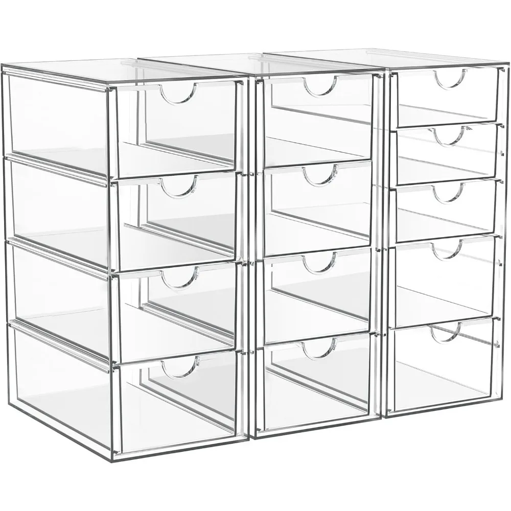

13-Drawer Acrylic Storage Organizer Set, 3-Pack for Makeup, Office & Bathroom Countertop