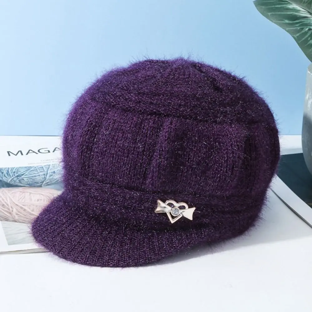 Winter Warm Knitted Wool Hat Solid Color Windproof Knitted Hat Winter Headwear Middle Aged