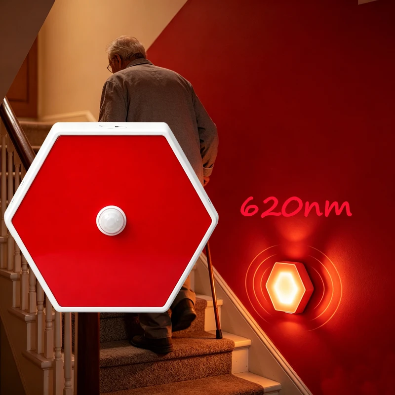 

630nm Red Motion Sensor Night Light Motion Activated Wall Lamp Sleep Aid Red Indoor Bedroom Corridor Stairs Bathroom Hallway