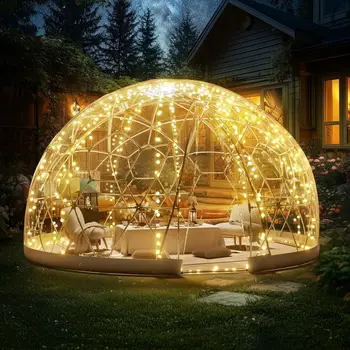 Garden Dome Geodesic Greenhouse TPU Cover Waterproof Bubble Tent House Light 144L x 144W x 86H Garden Igloo 4-6 People Privacy