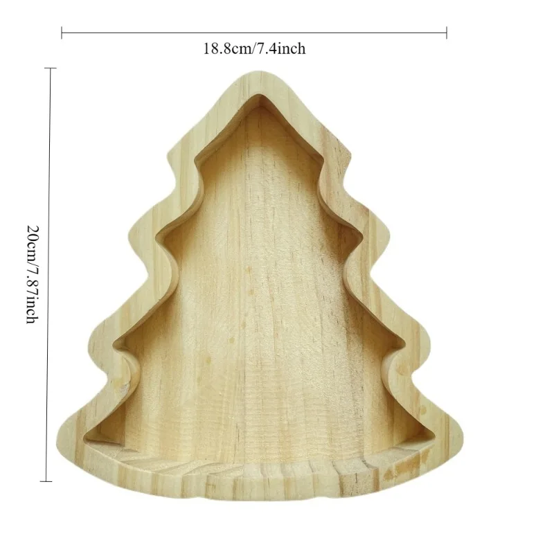 Party Photo Booth Prop Wooden Christmas Tree Shaped Tray Ornament Solid Wood Fruit Plate Home Holiday Party Table Decor