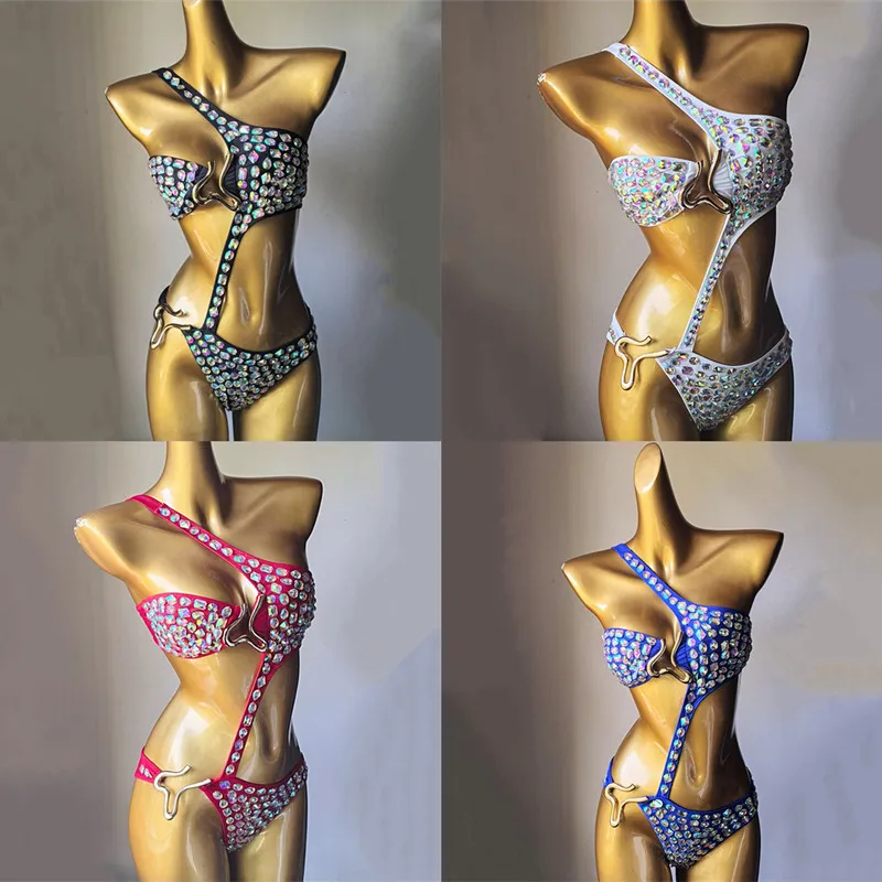 

Hand Sewn Rhinestones Bodysuit Women Swimsuit Bikini Set Beach Vacation Swimwear Carnival Party Festival Rave Nightclub Bikini