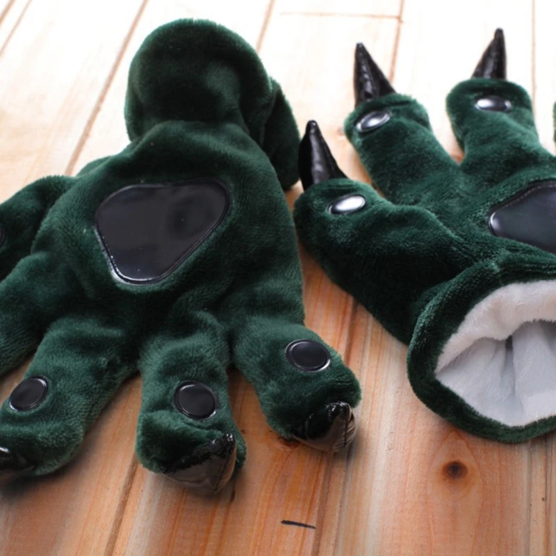 Plush Dinosaur Paw Gloves Cartoon Animal Hand Gloves Animal Paw Warm Gloves Cosplay Tool Accessories