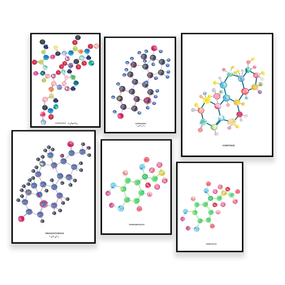 Impression d'art de cortisol, impression d'art de sérotonine, impression d'art de biochimie, art de bureau de psychiatrie, oeuvre sard, cadeau de biochimie