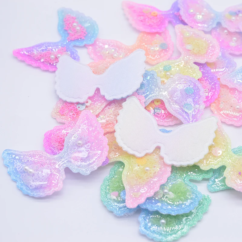 12Pcs 65*45mm Filling Shake Sequin Appliques Angel-wing Patches for DIY Cake Topper Headwear Hair Clips Bow Decor