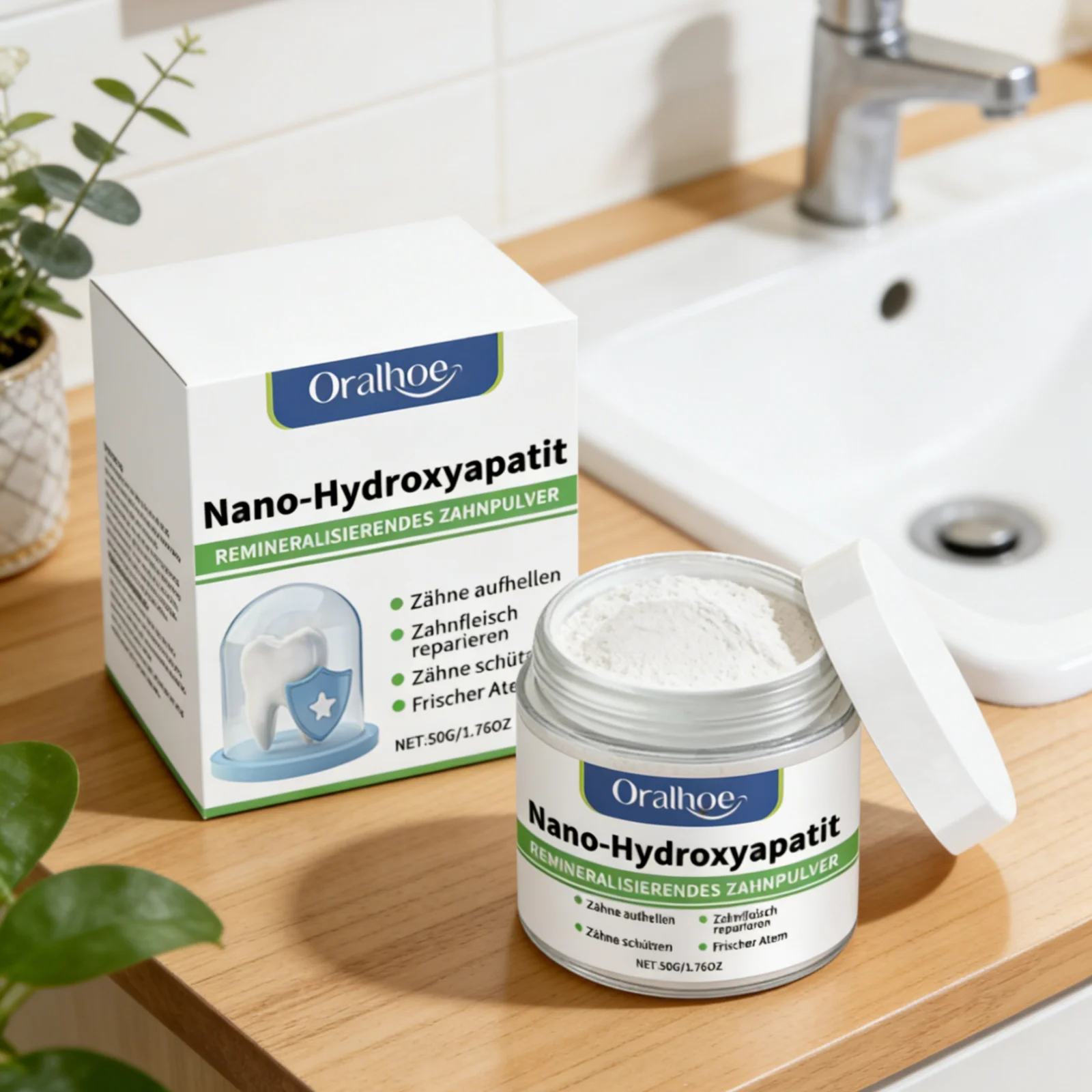Oralhoe Nano Hydroxyapatite Teeth Whitening Gum Care Remineralizing Long Lasting Fresh Daily Use Mild Formula Tooth Powder 50g