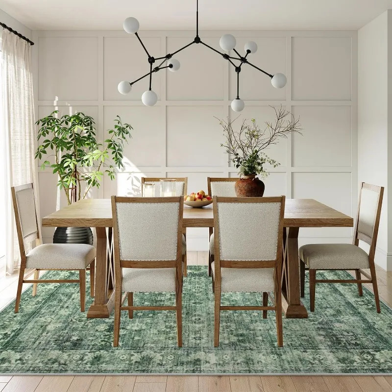 سجاد أخضر كبير لغرفة المعيشة بوهو البساط خمر الأزهار ديكور عدم الانزلاق البساط لينة الرجعية سجادة ضد التساقط لغرفة النوم غرفة الطعام #3