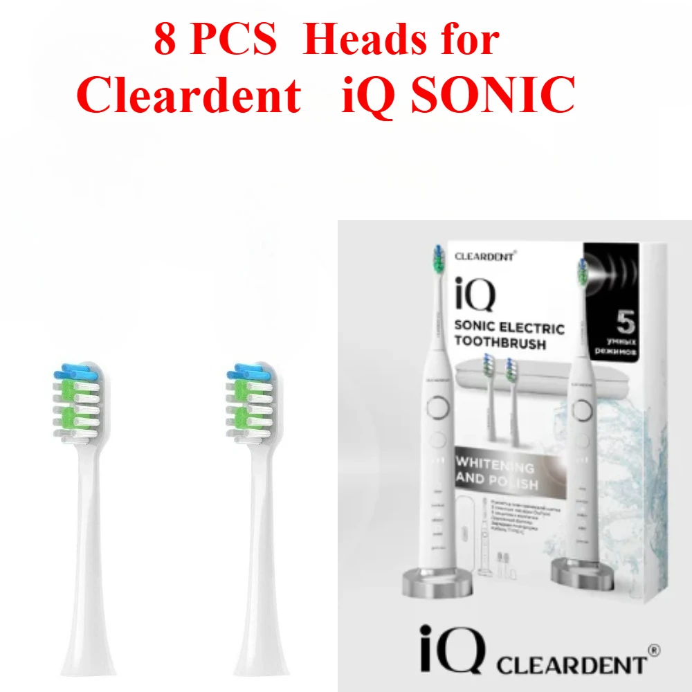 8 PCS Replacement Toothbrush Heads for Cleardent iQ SONIC Electric Toothbrush Soft DuPont Bristles
