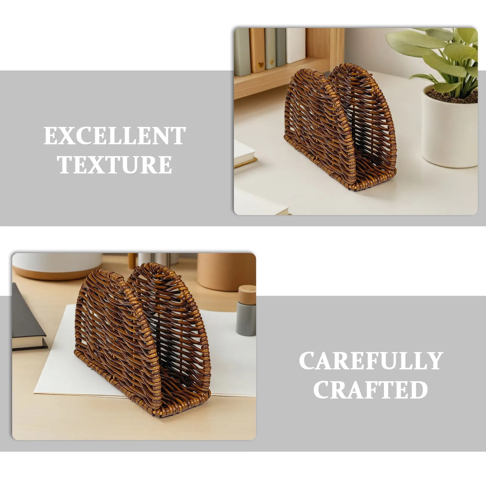 Hand Woven Rustic Table Napkin Holder for Kitchen Dining Farmhouse Paper Tissue Stand Dispenser Organizer Napkin Holders view 5