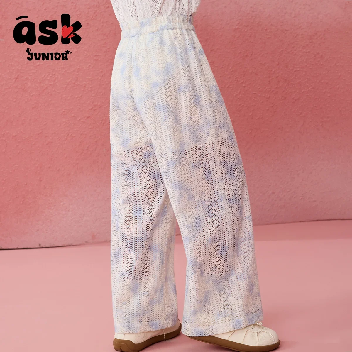 اسأل جونيور الصيف الفتيات التعادل مصبوغ الدانتيل الربط السراويل المستقيمة المتوسطة وكبار السن الأطفال عطلة نمط شاطئ البحر السراويل غير رسمية #2