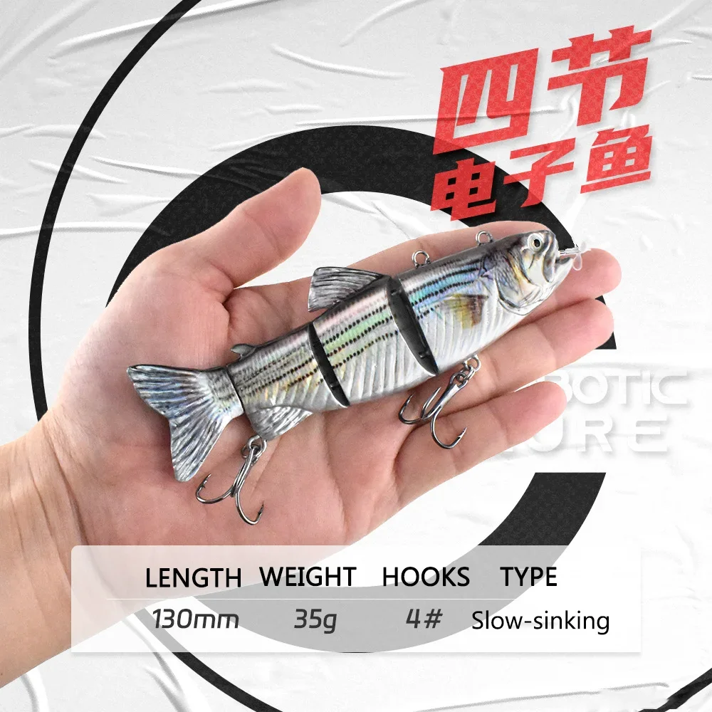 Electric Swimming Fishing Lures 13cm 4-Segement Jointed Bait Auto Robotic Wobblers LED RUBOLEANE Crankbait Pesca Accessories