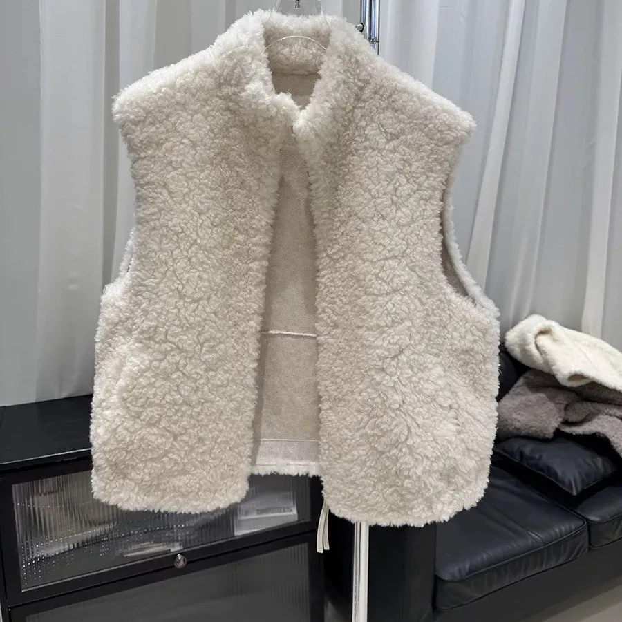 أنيقة المرأة سستة الوقوف طوق فرو الضأن Jaet وهمية الجلد المدبوغ ملابس خارجية تنوعا Faionable تخفيف Sle معطف الشتاء #5