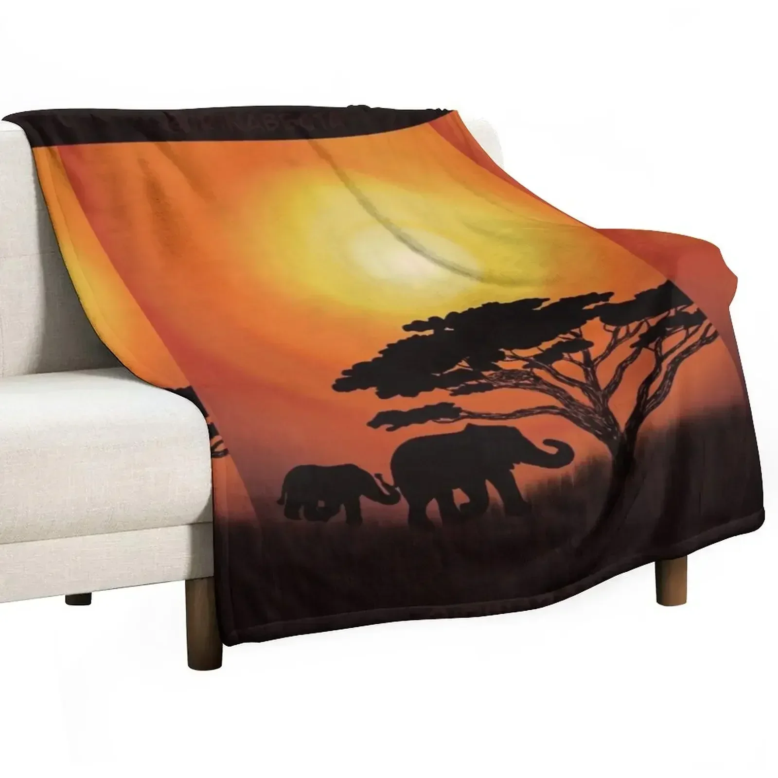 

African sunset with elephants Throw Blanket Weighted Summer For Decorative Sofa Hairys Blankets