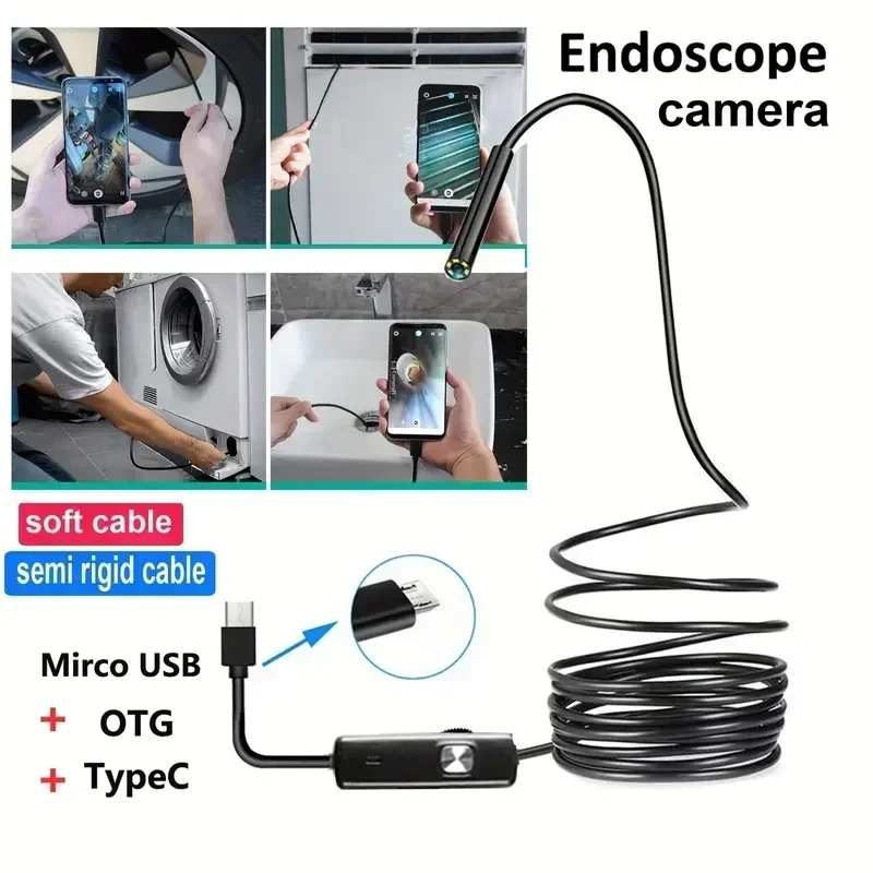 endoscope inspection camera 3 in 1, micro usb/type-c, mini inspection camera for ios and iphone, waterproof borescope