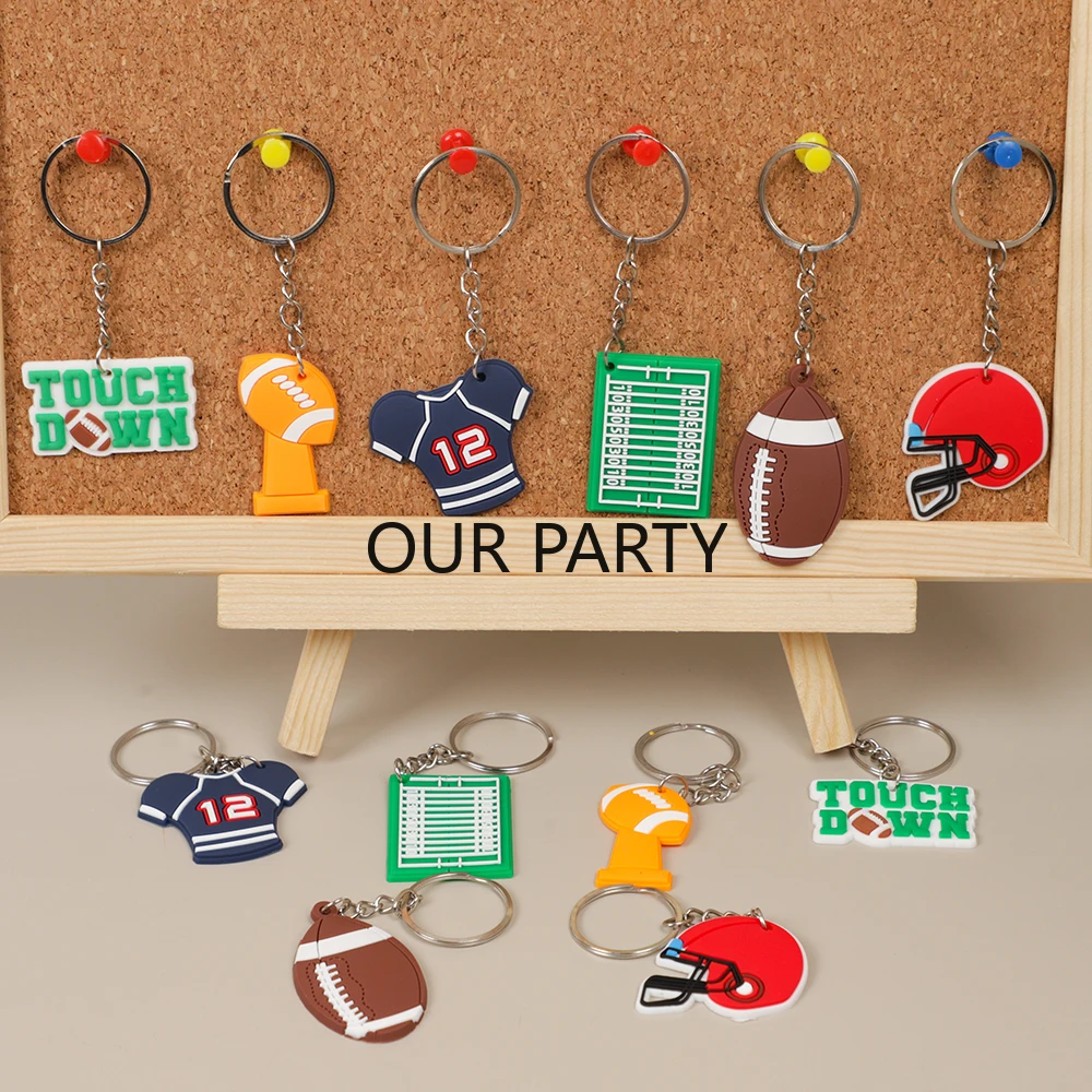 12Pcs Sports Rugby Theme PVC Keychain American Football Backpack Pendant for Boy Birthday Party Favors Goodie Bag Pinata Fillers