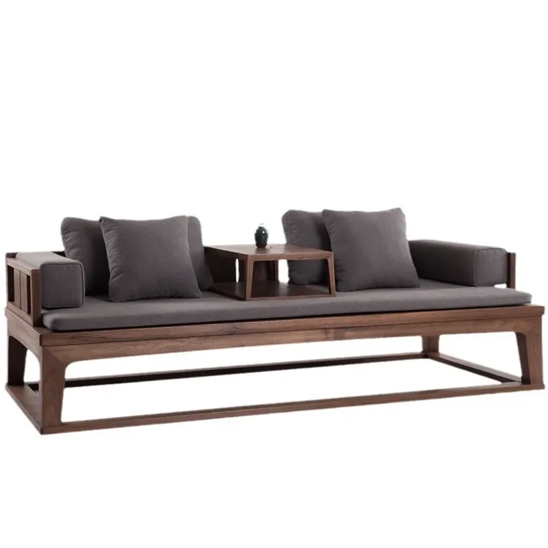 

New Chinese black walnut Arhat bed, solid wood furniture, living room double sofa, Chinese Zen Arhat couch