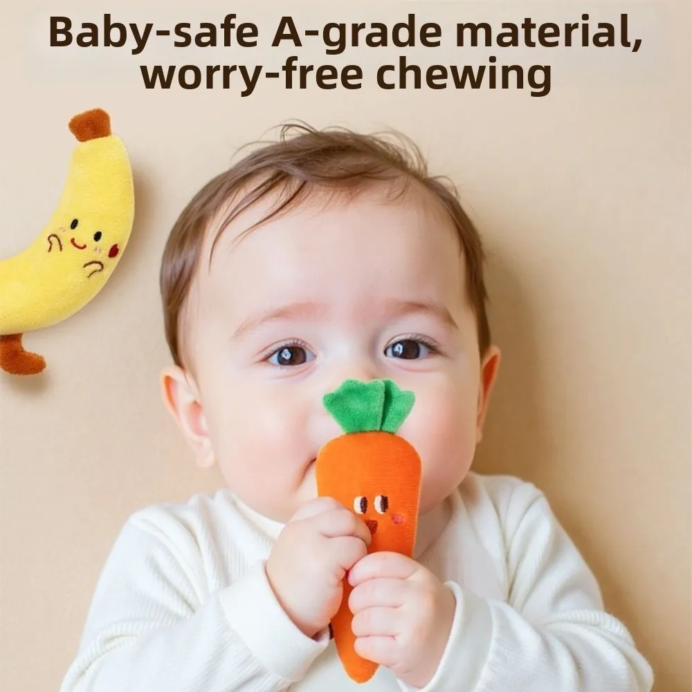 かわいい赤ちゃん用ハンドヘルド型びっくり防止ぬいぐるみ、漫画風フルーツ、鮮やかな色、肌に優しい、睡眠を落ち着かせる新生児用コンフォート